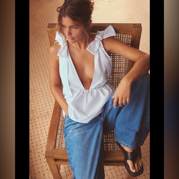 Zara poplin top with bow tie - Picture 3 of 4